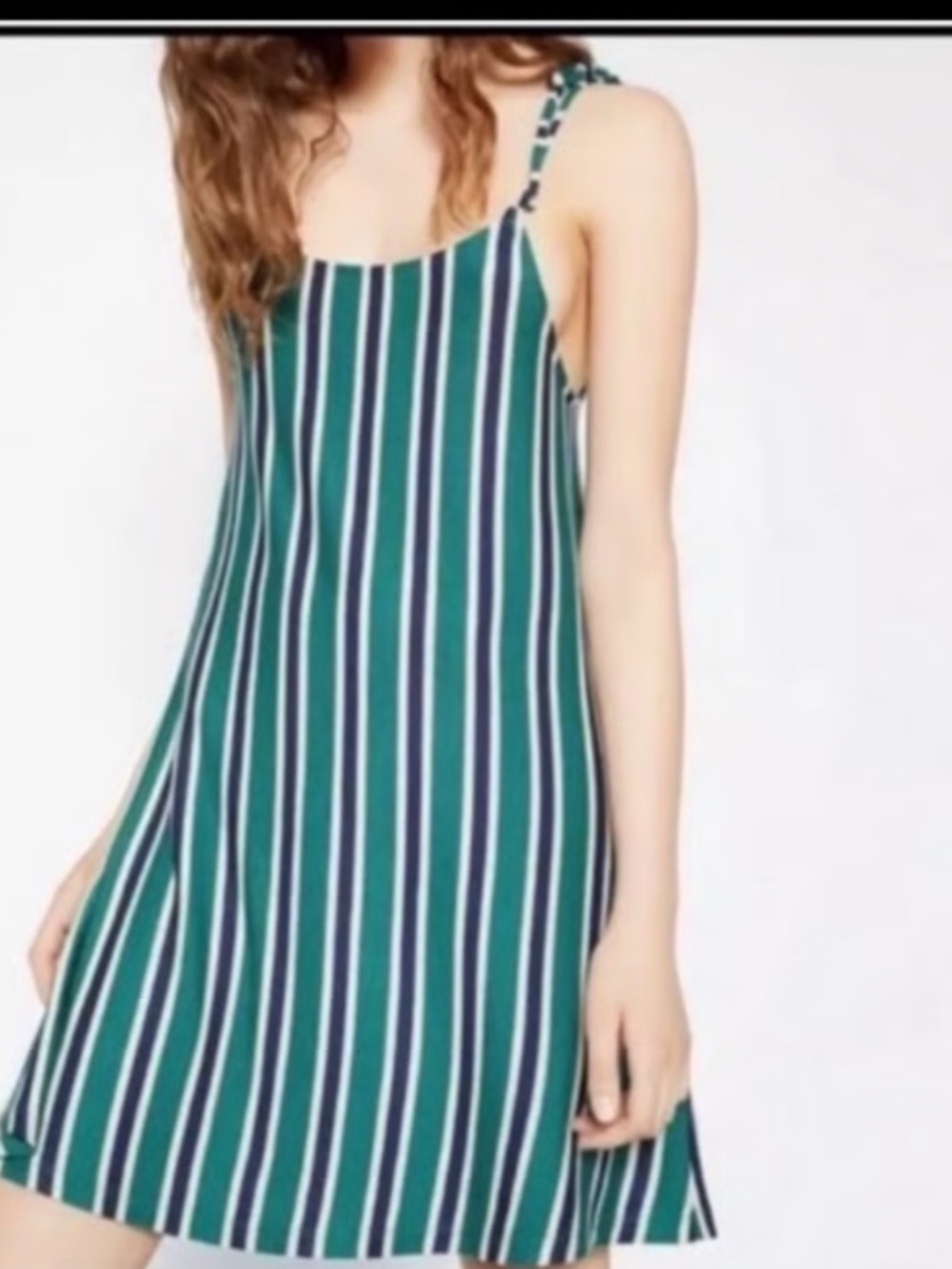 Zara Striped Teal & Navy Sleeveless Mini Dress. Size Small